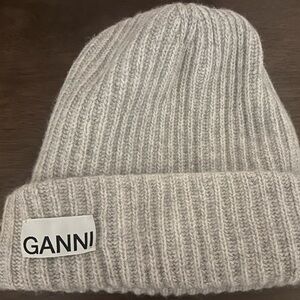 Ganni Soft Knit Beanie in Cream
